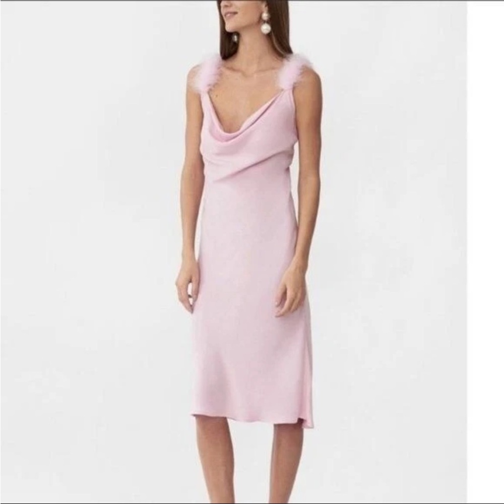Sleeper Slip Dress with Feather Straps in Pink. Size Small